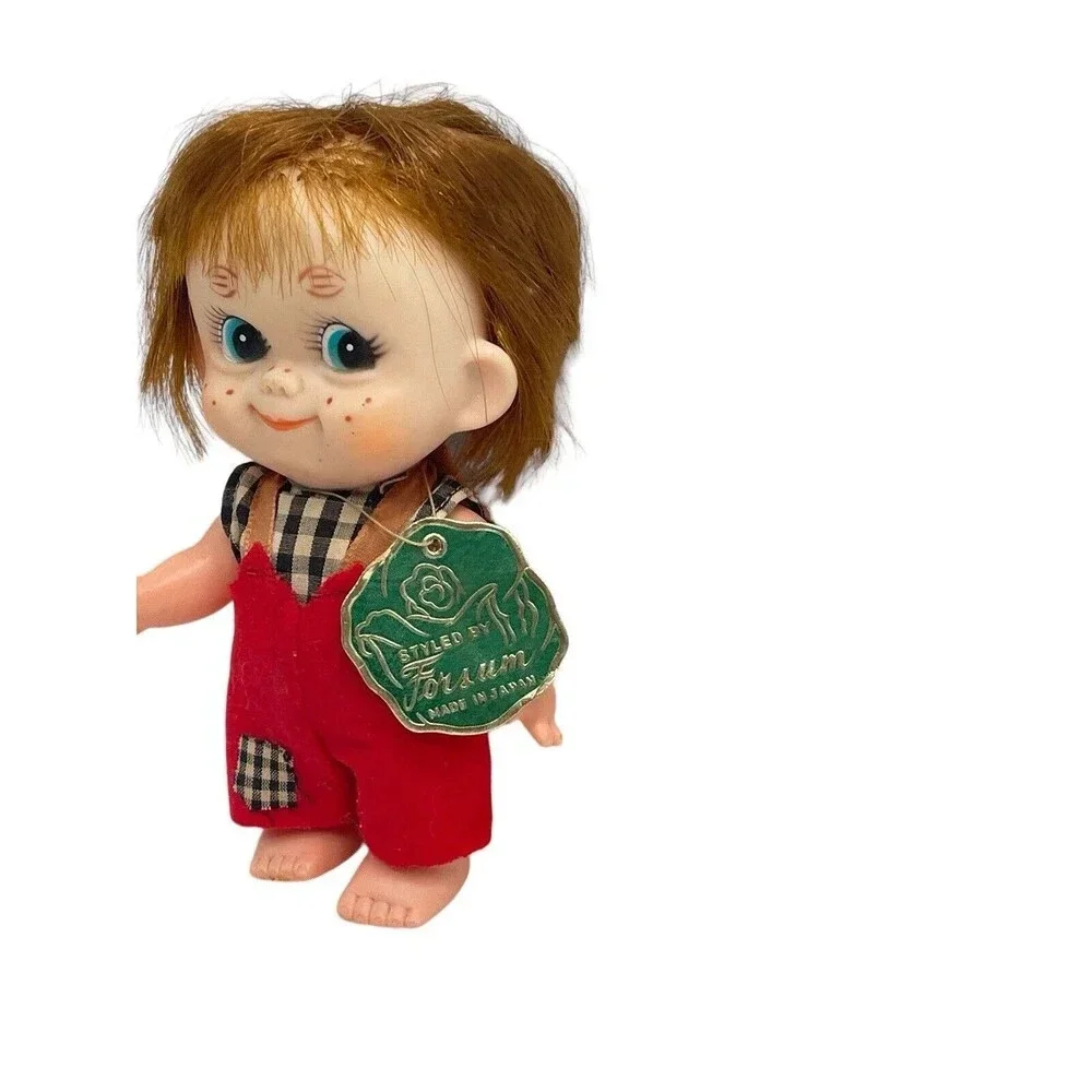 Vintage Forsum 6'' Big Eyes Redhead Freckles Rubber Doll Japan 1960s Boy Red Tag